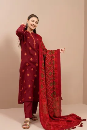 3 Pcs Dhanak Embroidered suit with woolen pashmina shawl Winter Collection 802