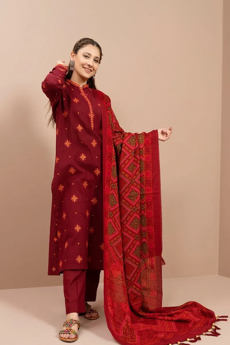 3 Pcs Dhanak Embroidered suit with woolen pashmina shawl Winter Collection 802