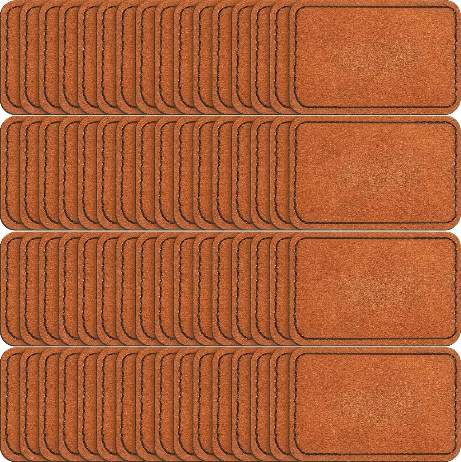 60 Pcs Blank Leatherette Hat Patches with Adhesive Rustic Leatherette Rectangle Patch Faux Leather Patches for Hats Custom Fabric Repair Sew Laser Supplies (Khaki,3 X 2 Inch)