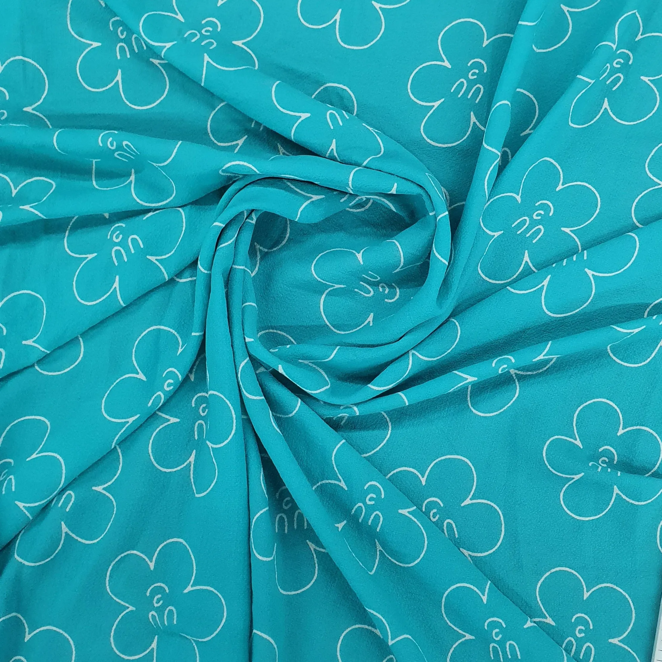 Aqua Blue Floral Print georgette Fabric