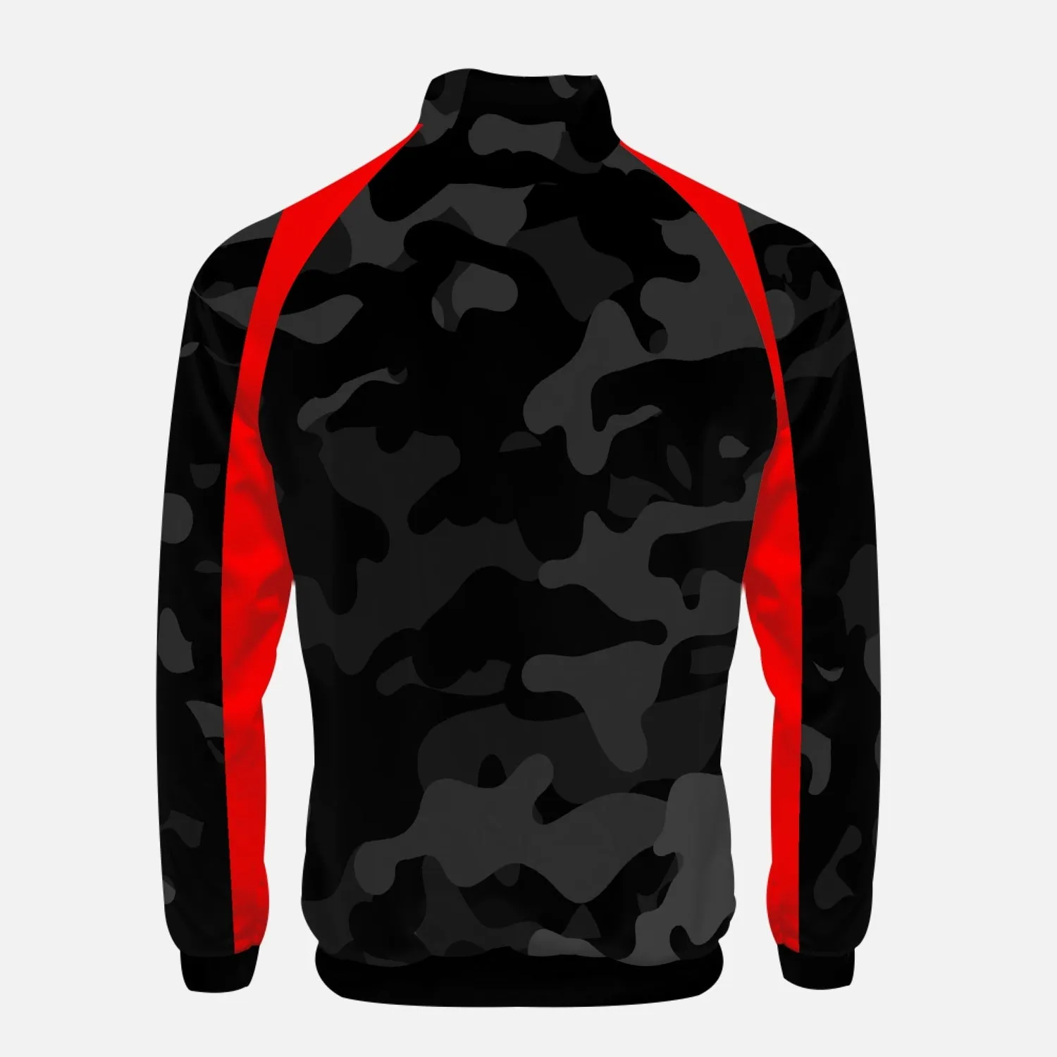 Black Camo with Red accents -  Stand Collar Zipper-up Hoodie