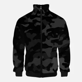 Black Camo with Red accents -  Stand Collar Zipper-up Hoodie