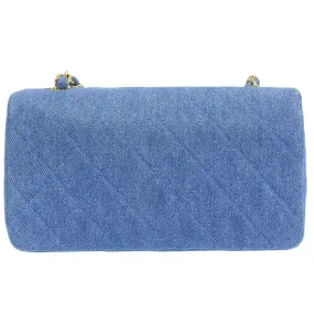 CHANEL Around 1990 Made Denim Full Flap Mini Chain Bag Blue