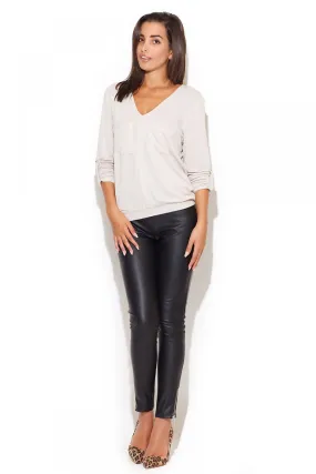 Chic Katrus Women's Leather Trousers with Stylish Gold Zipper Accents