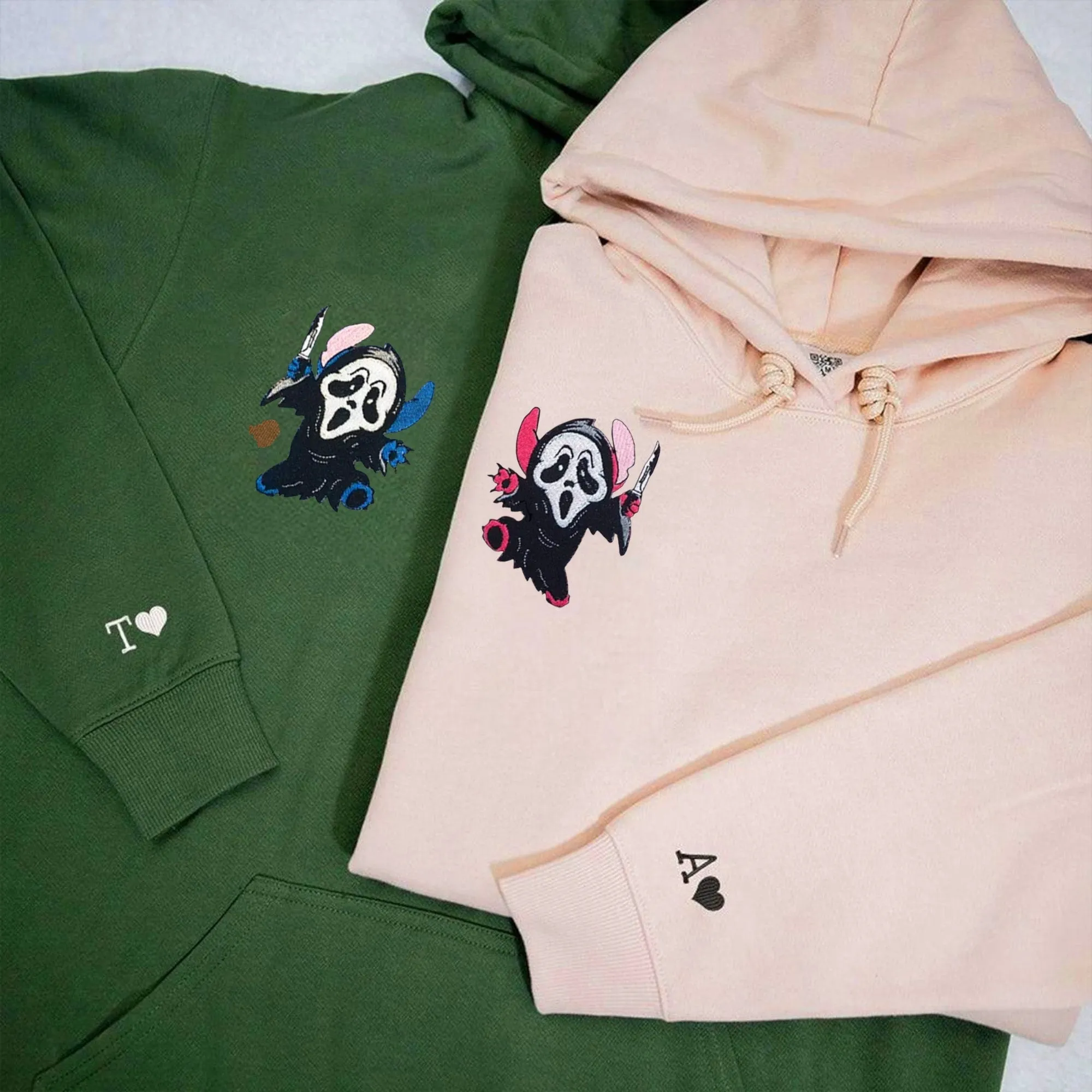 Custom Embroidered Halloween Ghost Couple Matching Hoodies - Custom Partner Hoodies