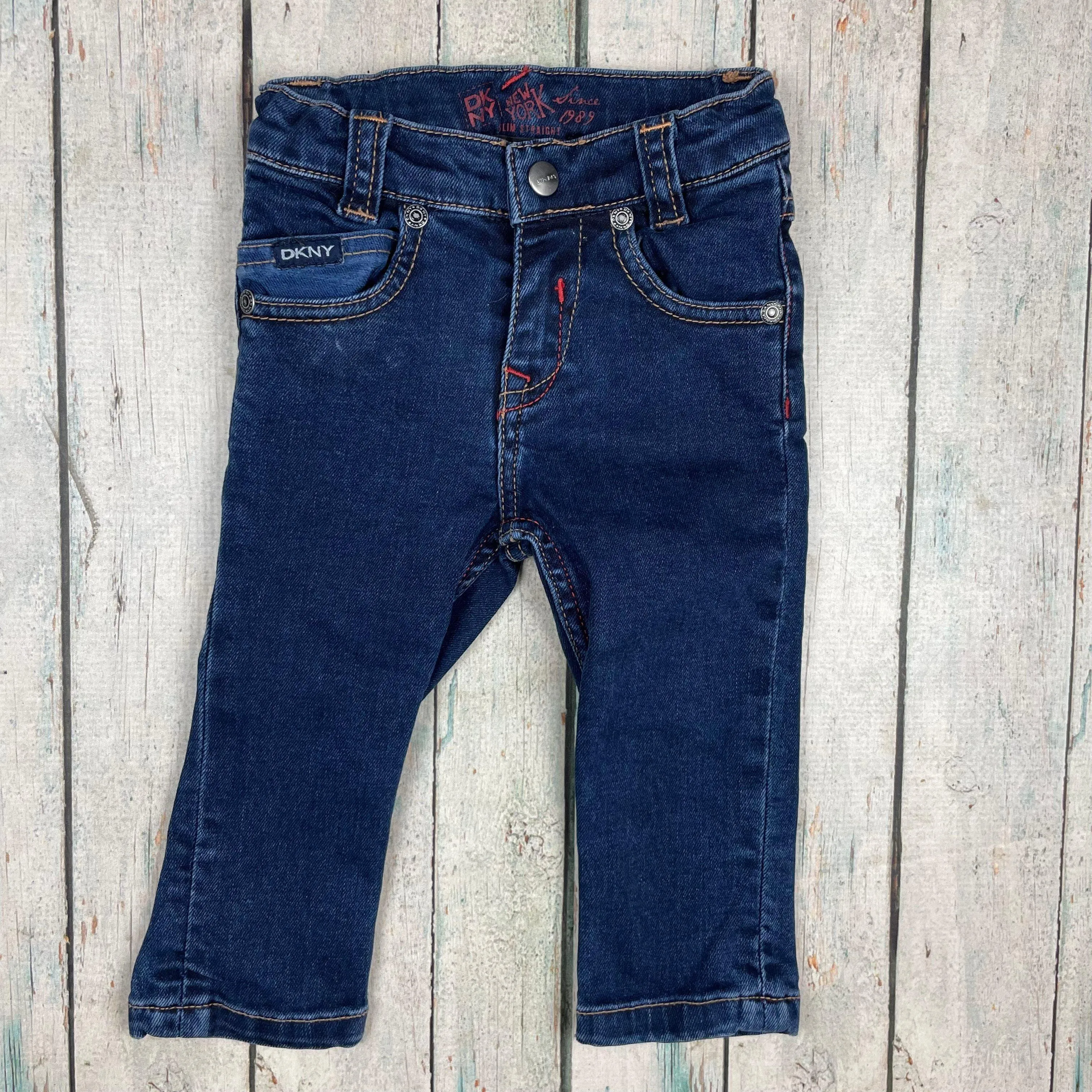 DKNY Logo Skinny Stretch Baby Jeans - Size 12M