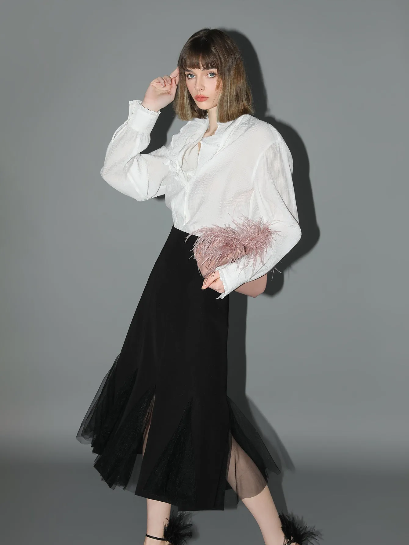 Elegant Scarf Collar Satin Blouse