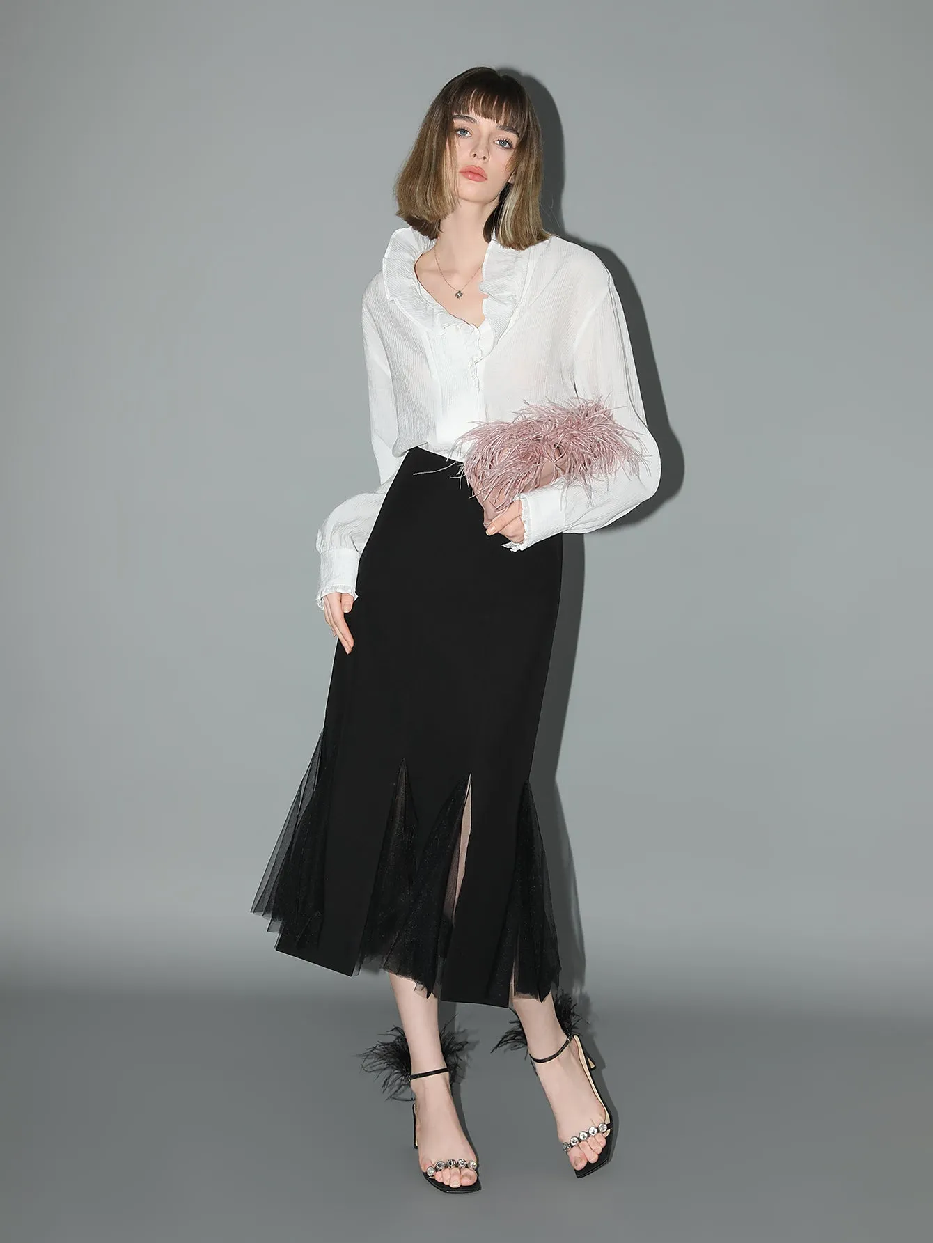 Elegant Scarf Collar Satin Blouse