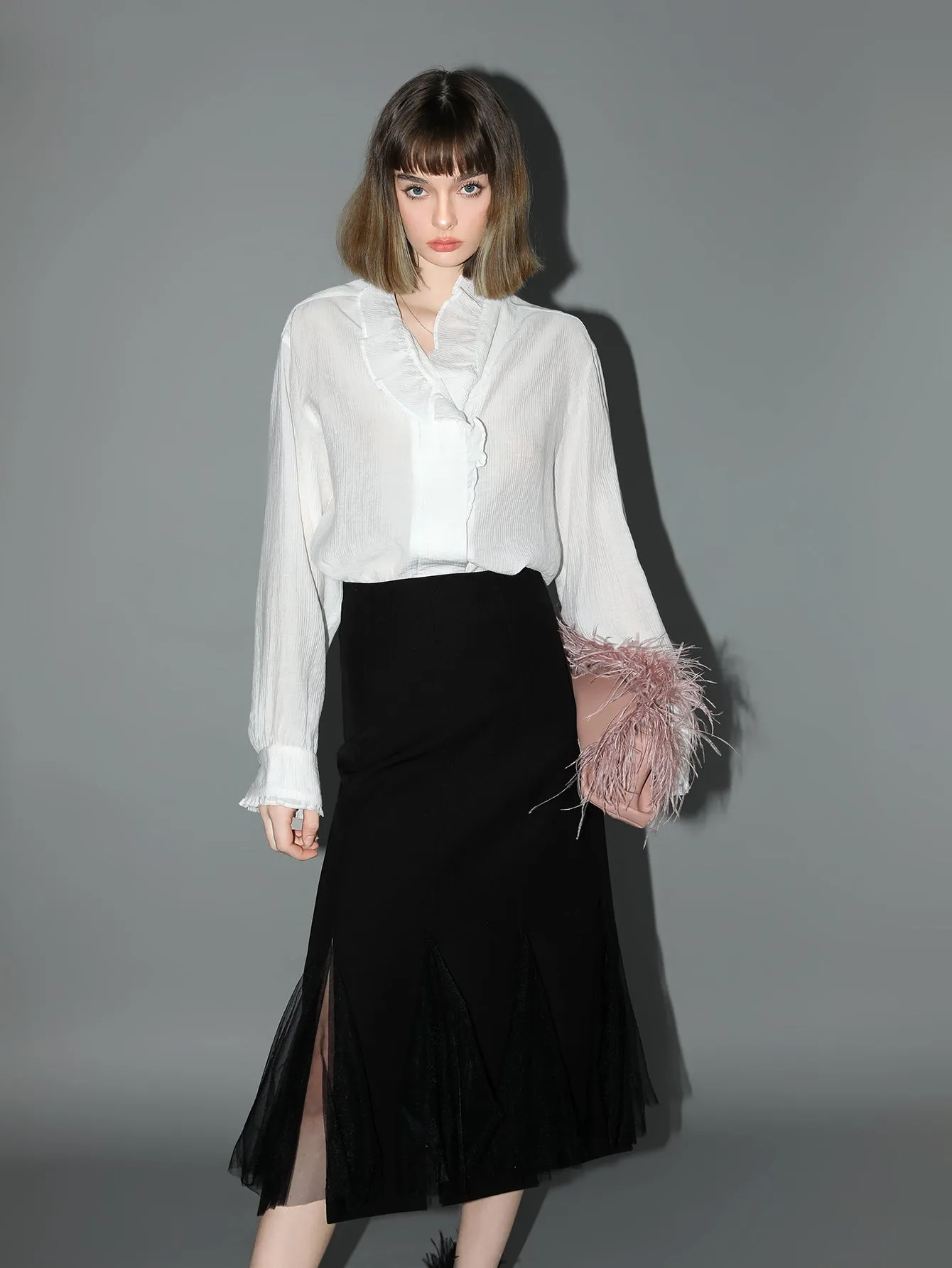 Elegant Scarf Collar Satin Blouse