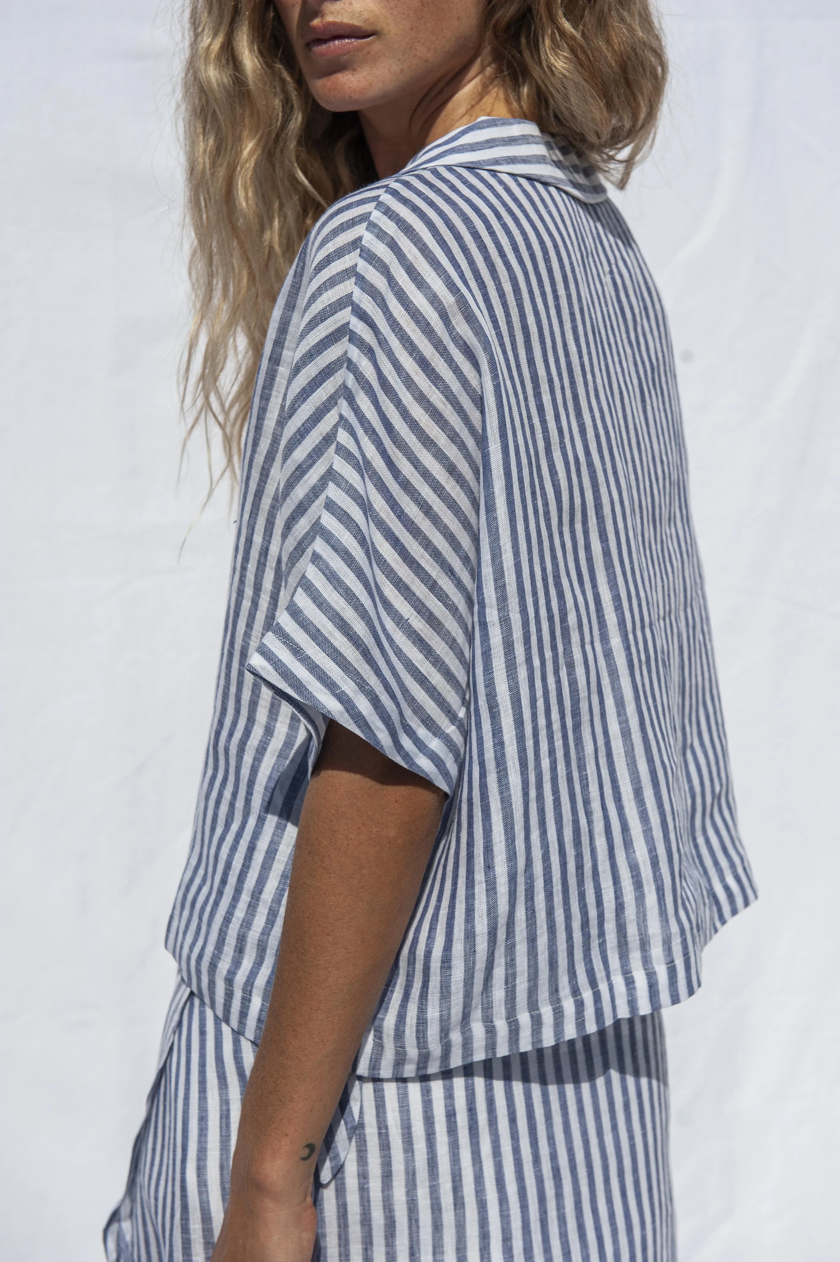 Elise Linen Blouse Blue-White