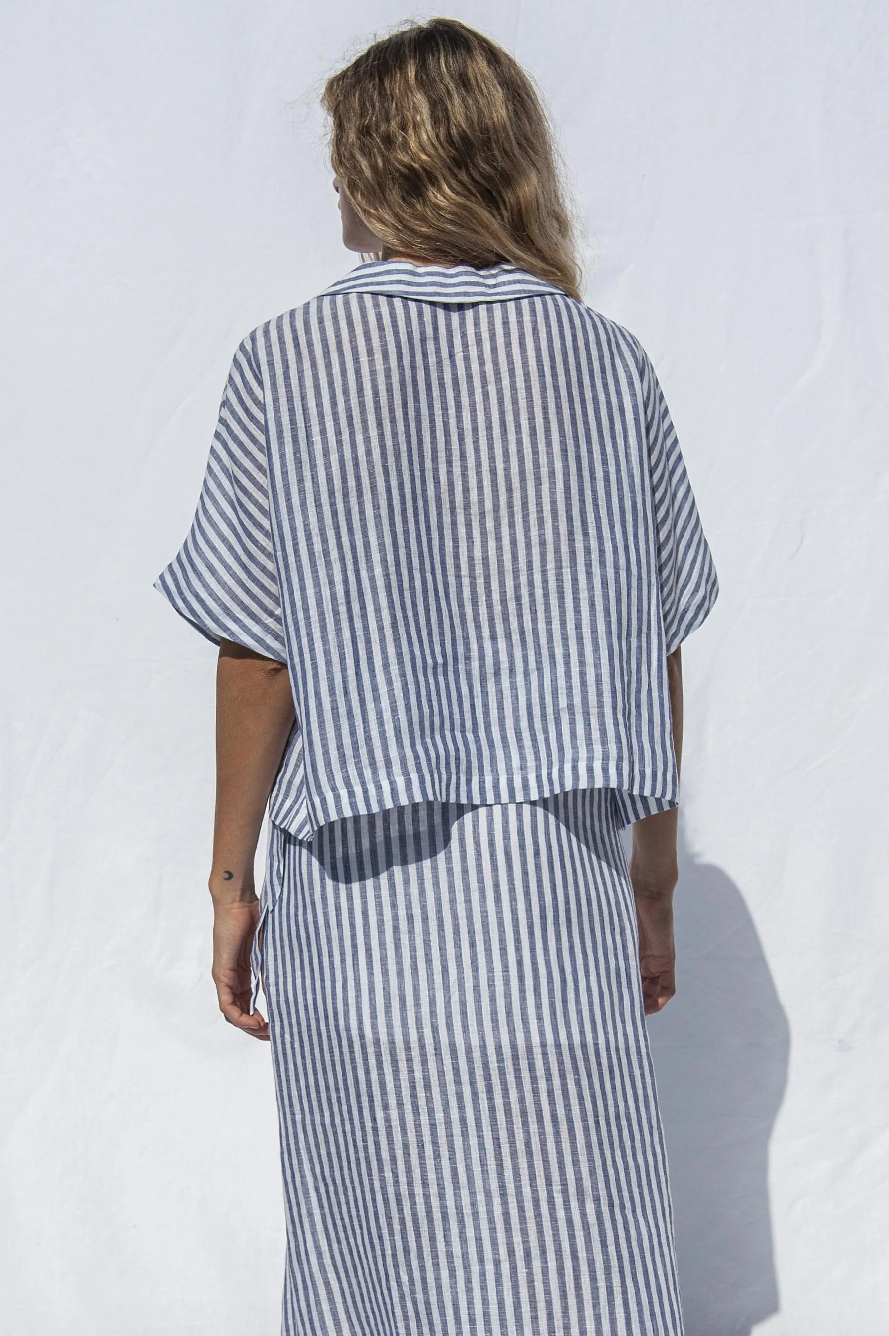 Elise Linen Blouse Blue-White