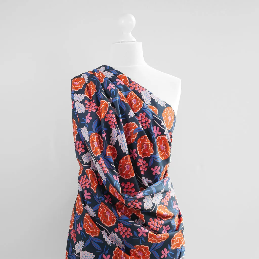 Fine Poplin - Navy Fresh Flowers Cotton Woven Fabric by Nerida Hansen Sample