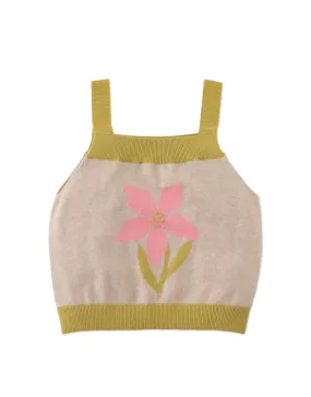 GIRLS FLORAL INTARSIA KNITTED TANK TOP ON MELANGE KNIT