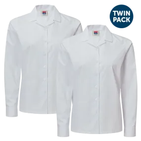 Girls Long Sleeve Revere Collar School Blouses 2 Pack