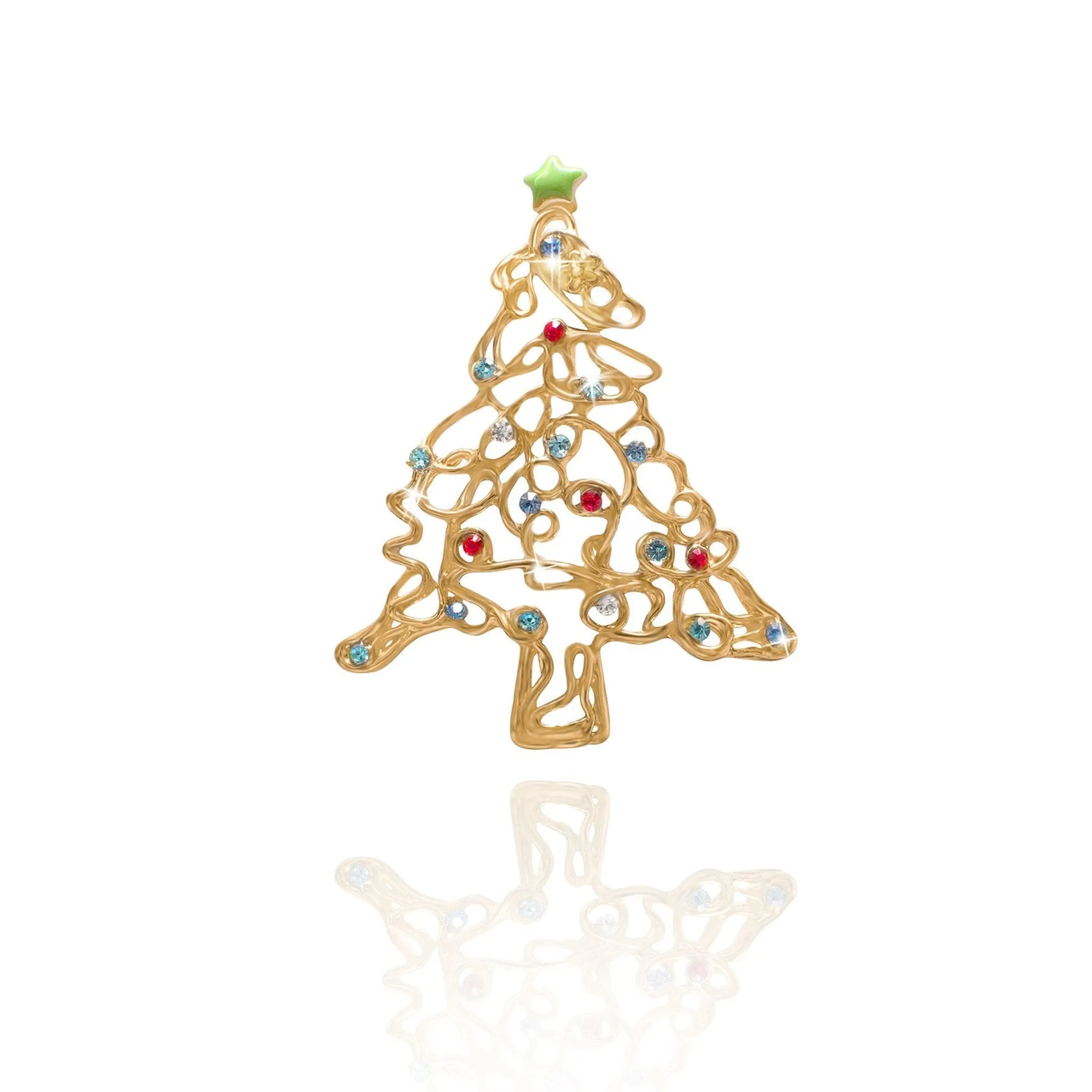 Gold Plated Christmas Tree with Baubles Brooch