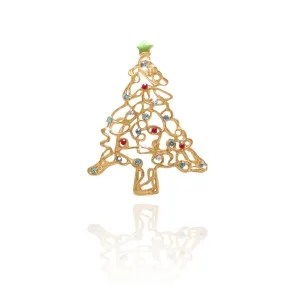 Gold Plated Christmas Tree with Baubles Brooch
