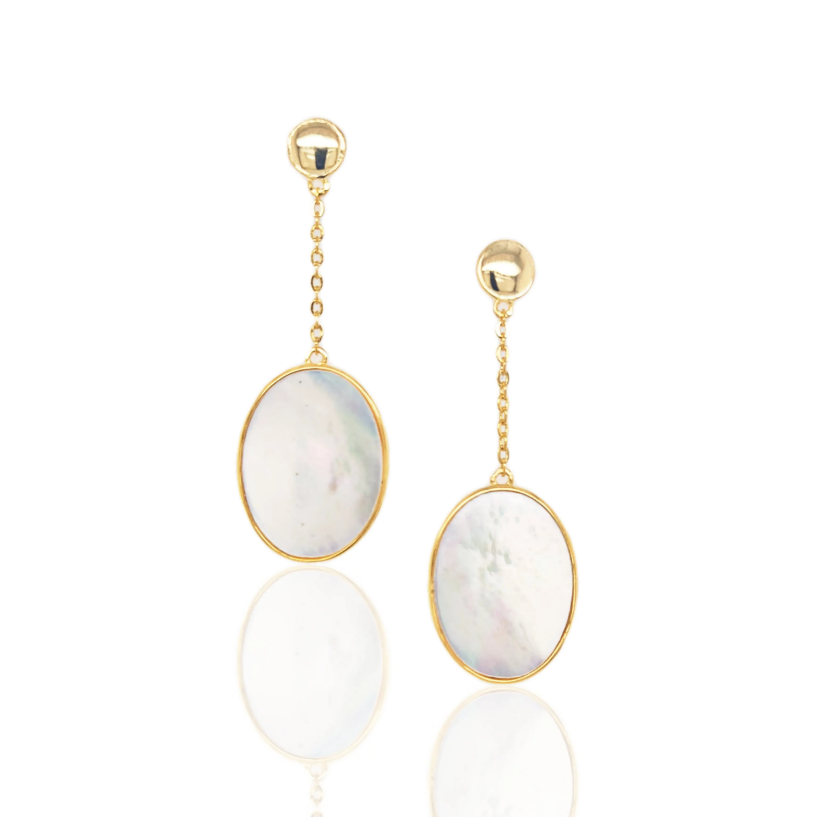 Gold Plated Sterling Silver Oval Mother of Pearl Earrings