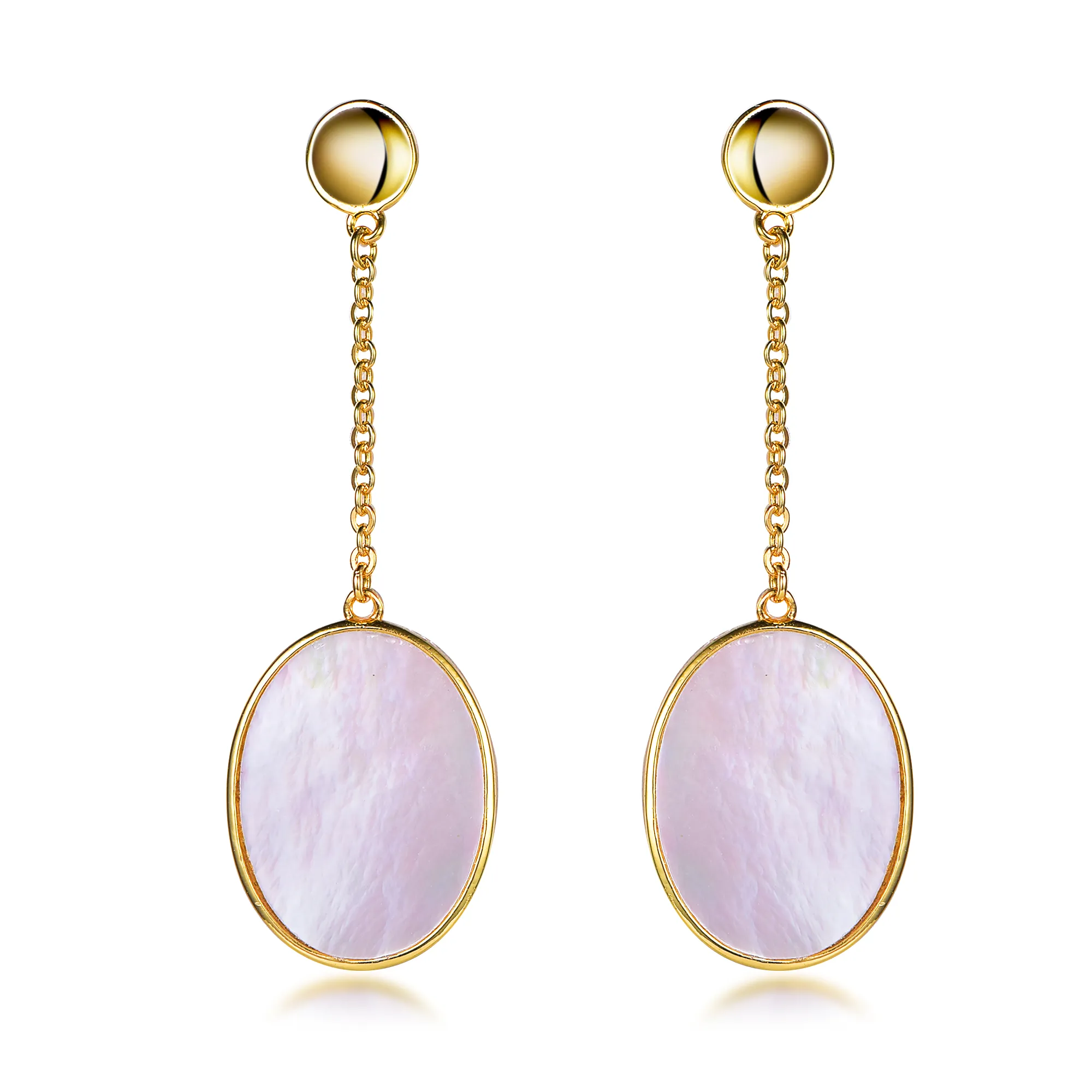 Gold Plated Sterling Silver Oval Mother of Pearl Earrings