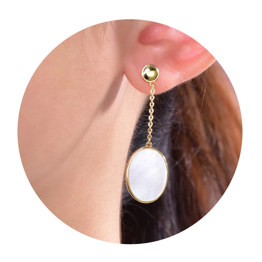 Gold Plated Sterling Silver Oval Mother of Pearl Earrings