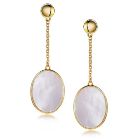 Gold Plated Sterling Silver Oval Mother of Pearl Earrings