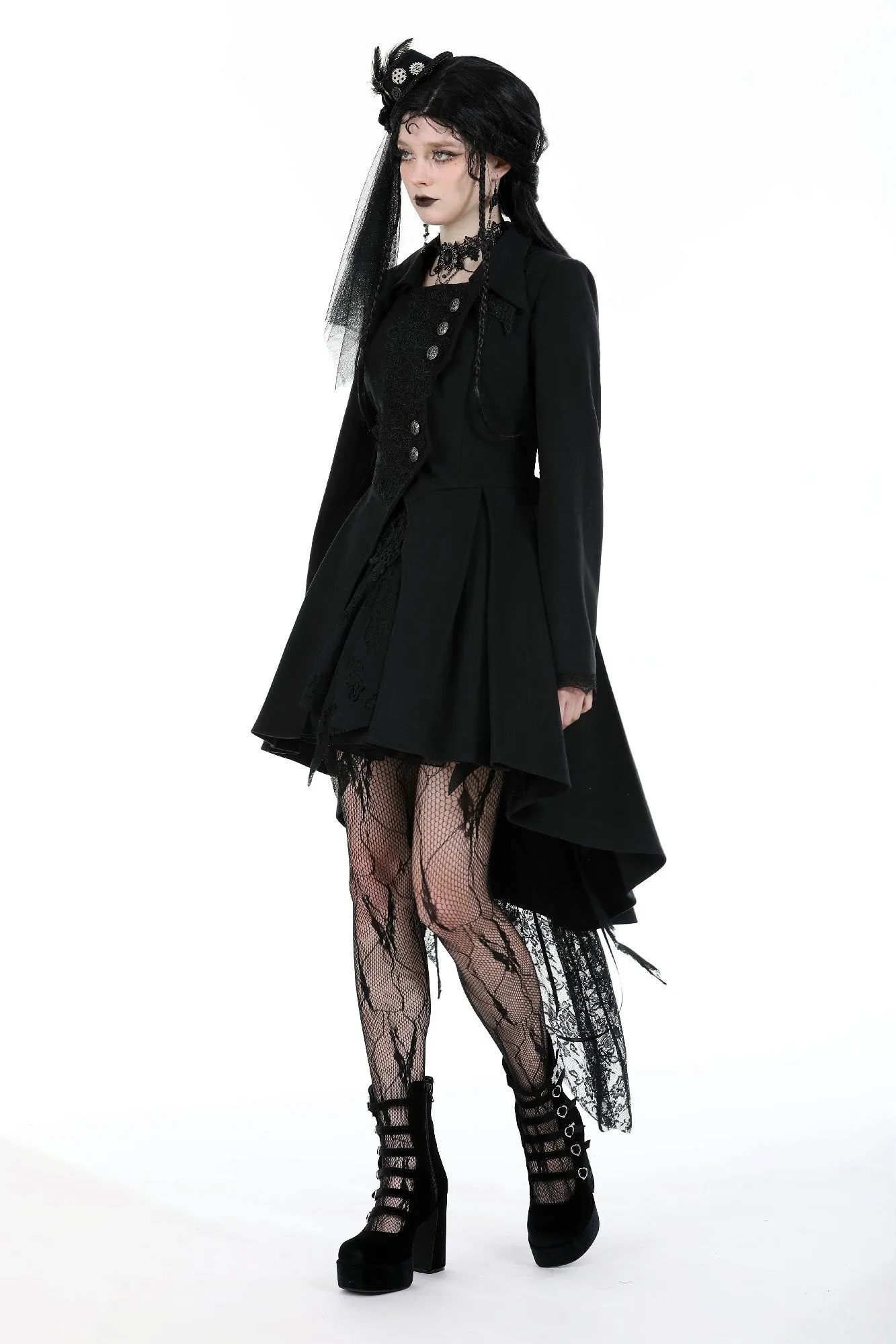 Gothic asymmetrical buttons woolen tail coat JW253