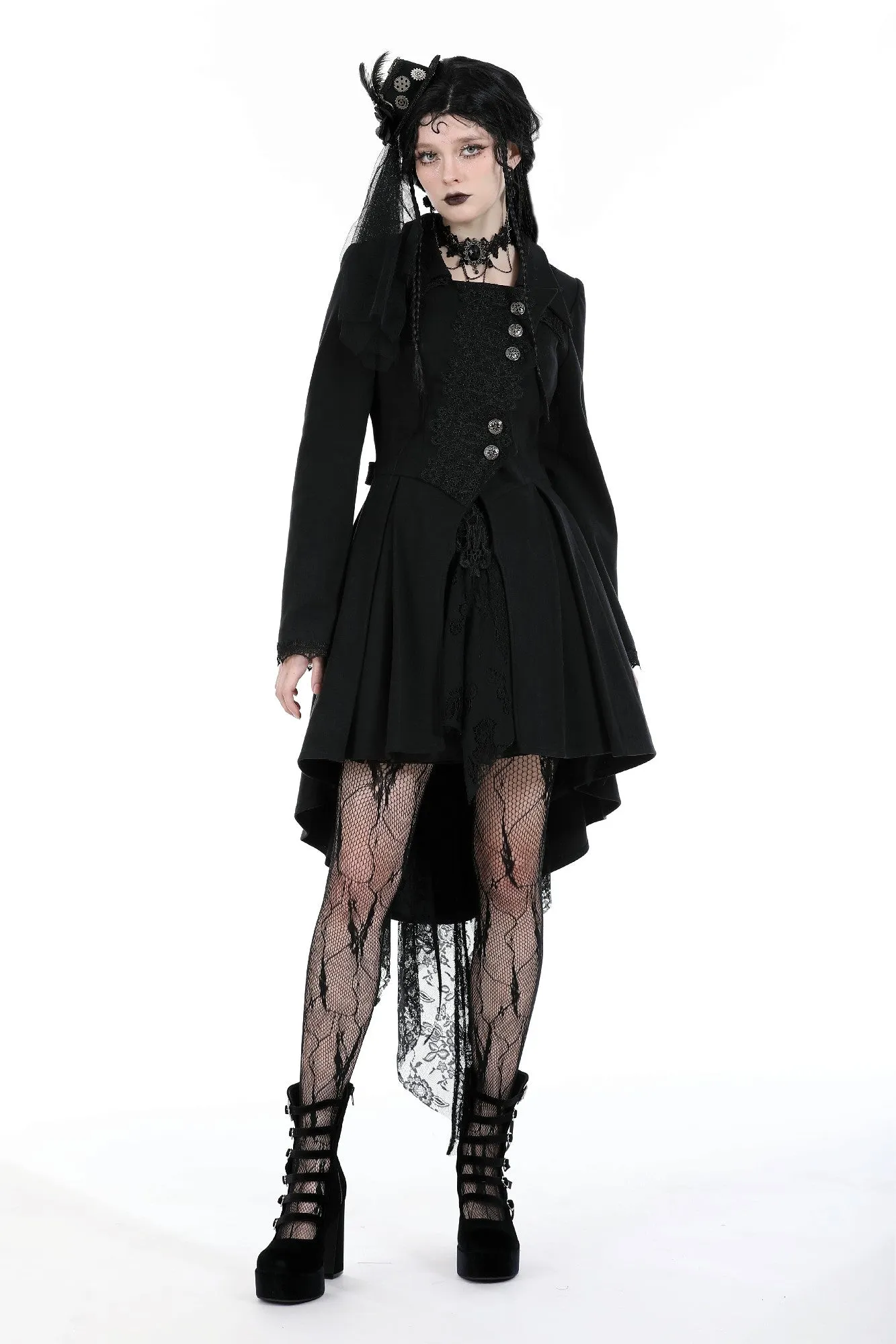 Gothic asymmetrical buttons woolen tail coat JW253