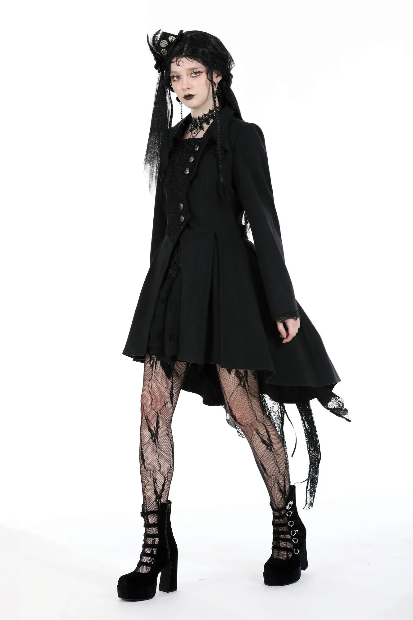 Gothic asymmetrical buttons woolen tail coat JW253