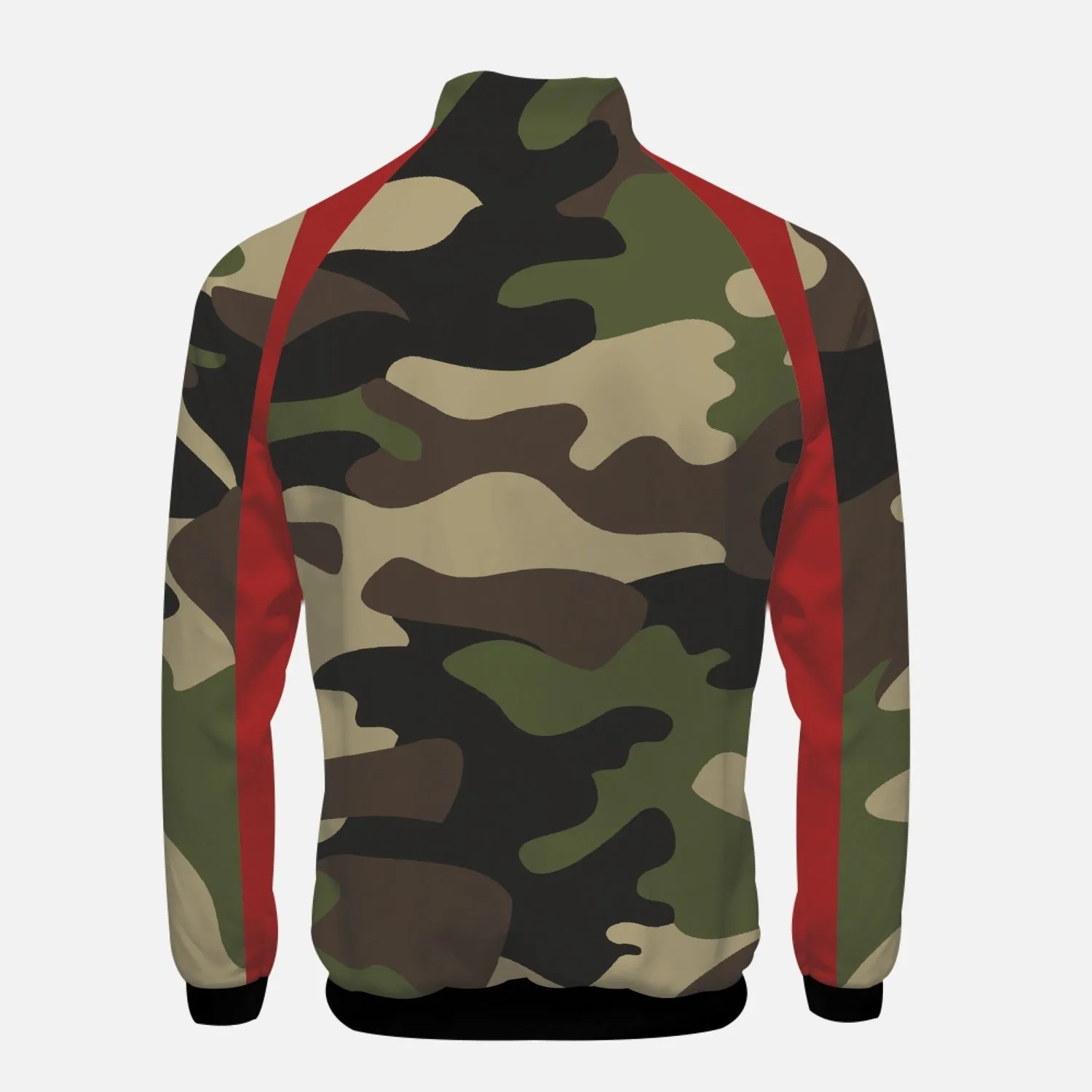 Green Camo with Red Accents - Stand Collar Zipper-up Hoodie