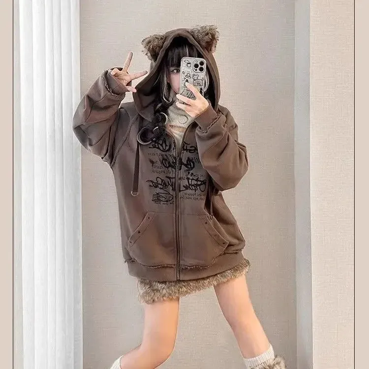 Hoodies egirl mit Katzenohren und kuscheligen Style