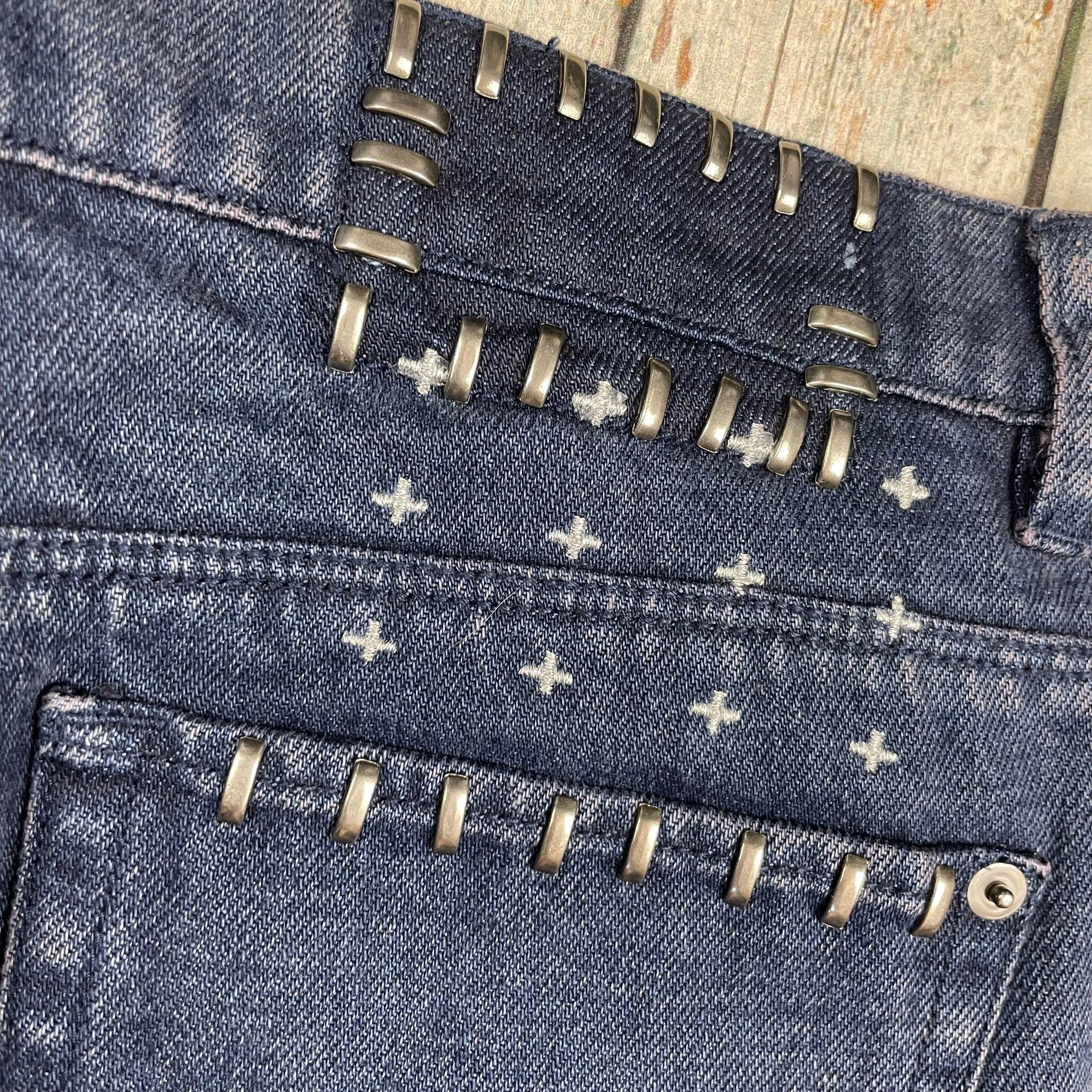 Ksubi  'Cee Cee' Navy Bipolar Studded Denim Shorts  - Size 29