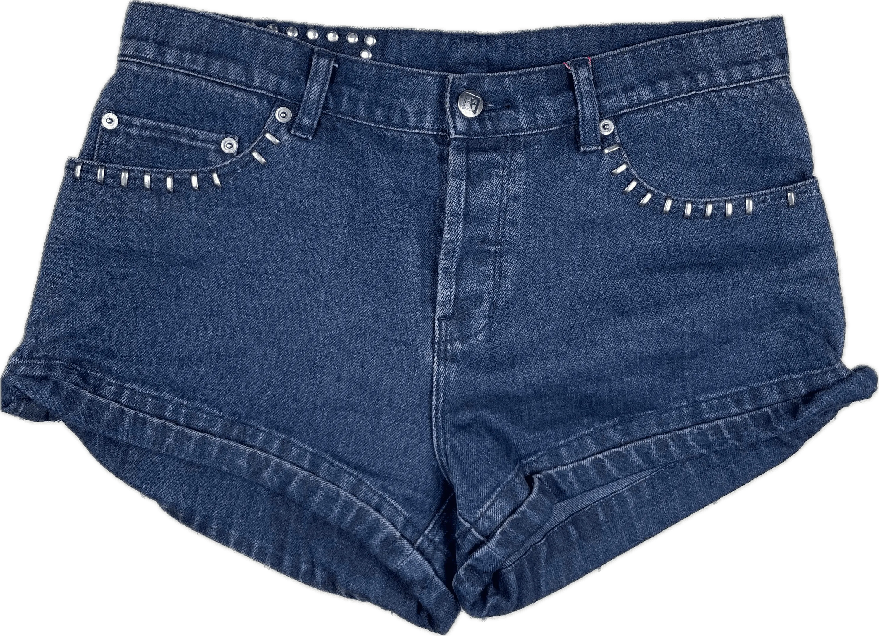 Ksubi  'Cee Cee' Navy Bipolar Studded Denim Shorts  - Size 29