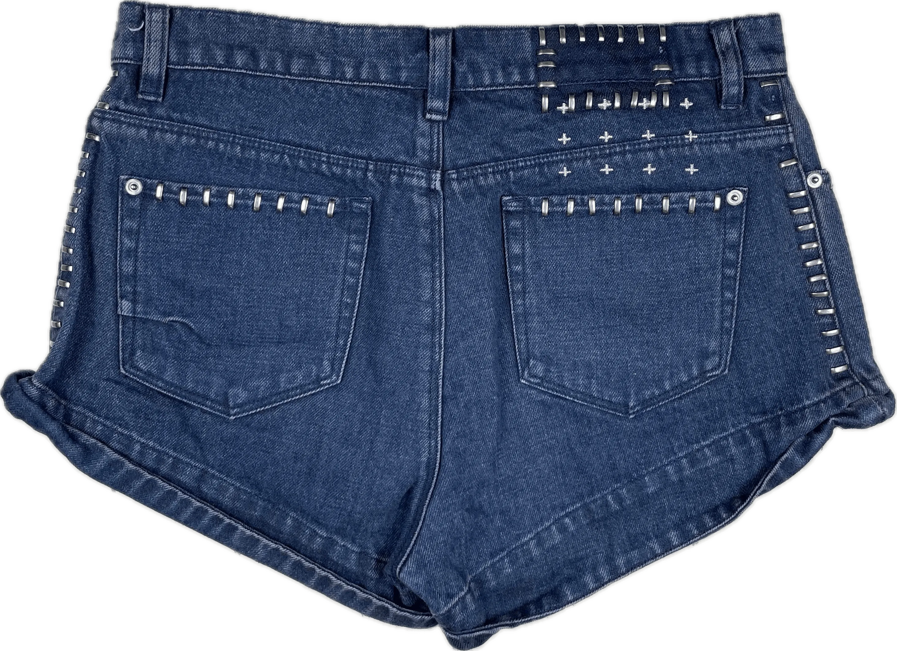 Ksubi  'Cee Cee' Navy Bipolar Studded Denim Shorts  - Size 29