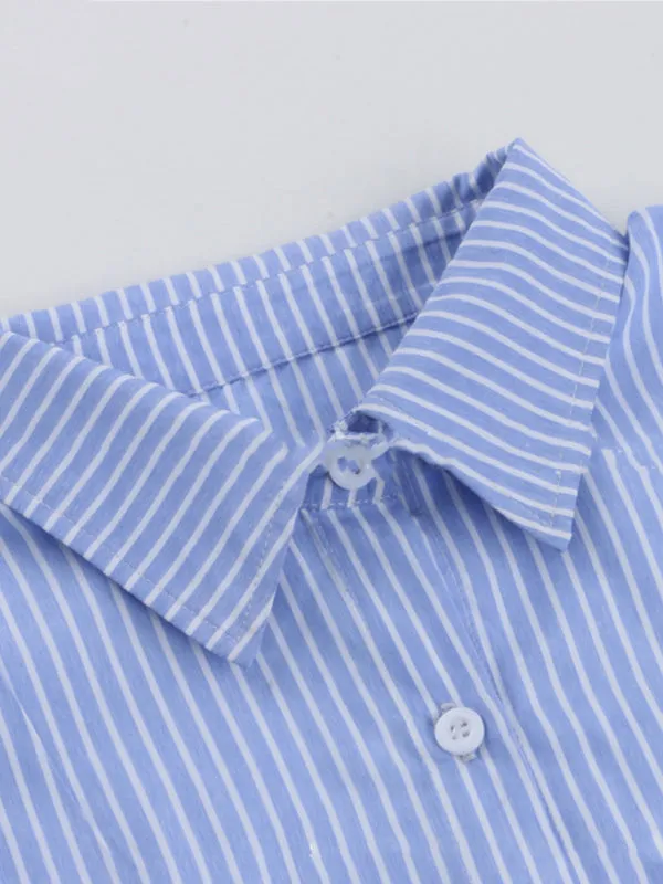 Laid-Back Striped 2-Piece Outfit with Button-Up Shirt & Shorts