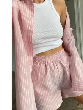 Laid-Back Striped 2-Piece Outfit with Button-Up Shirt & Shorts