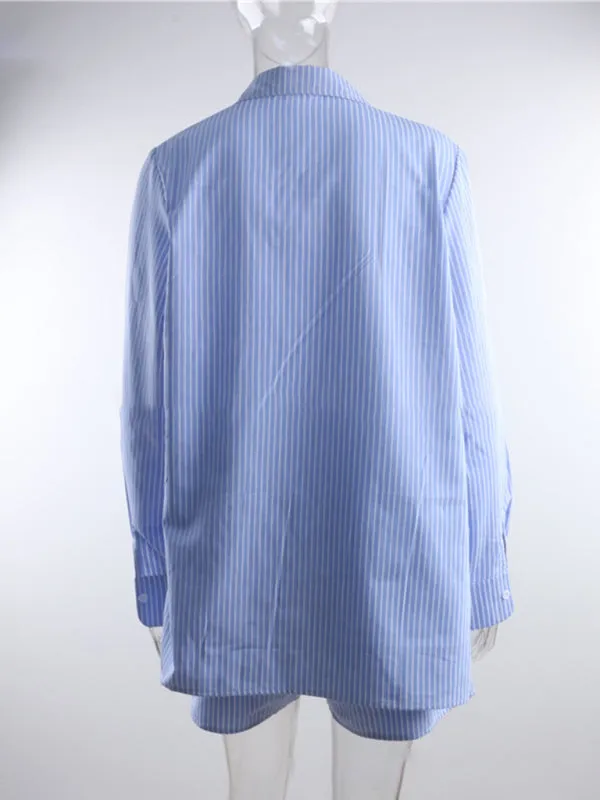 Laid-Back Striped 2-Piece Outfit with Button-Up Shirt & Shorts