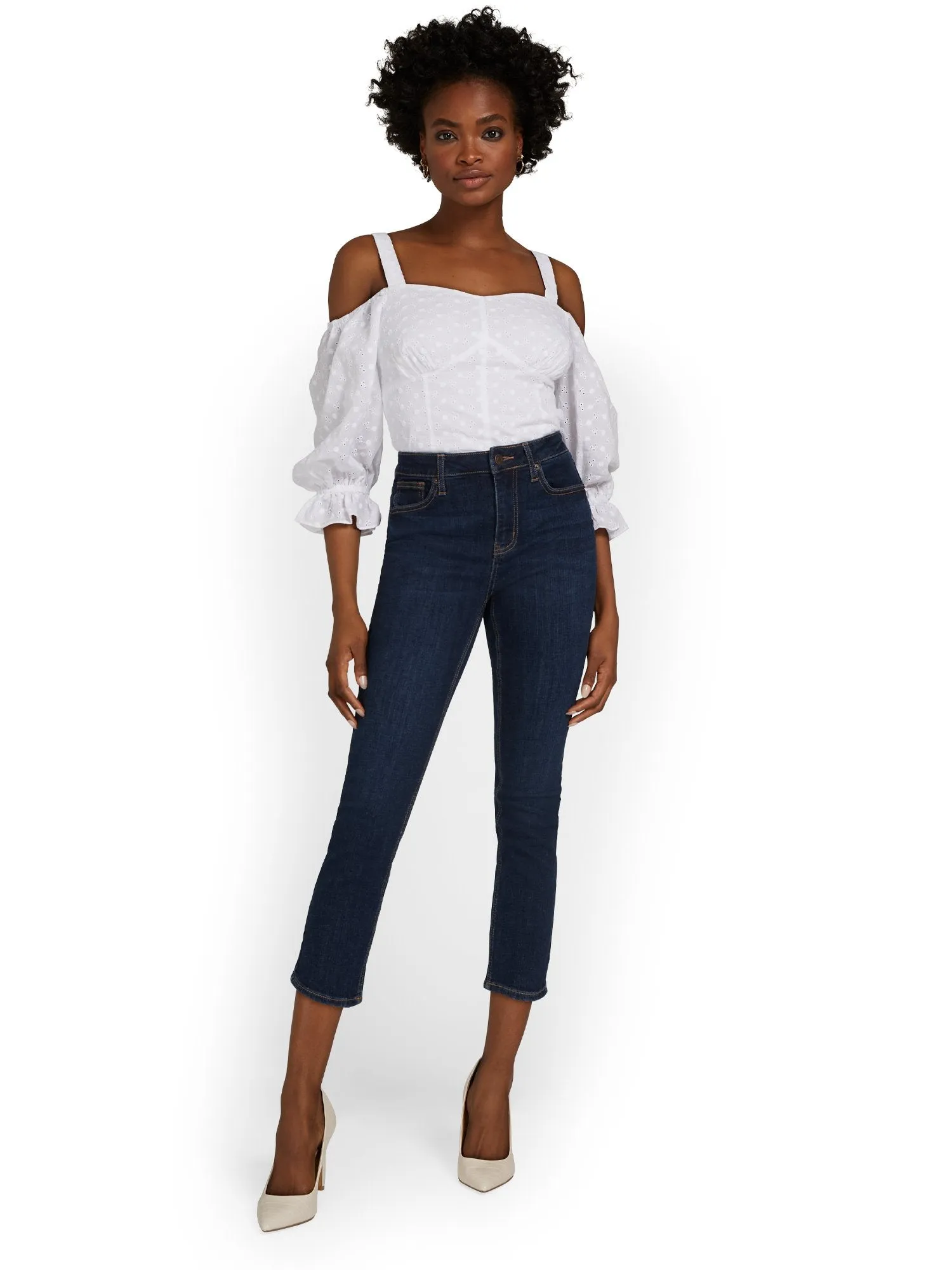 Lexi High-Waisted Super-Skinny Capri Jeans - Dark Blue Wash