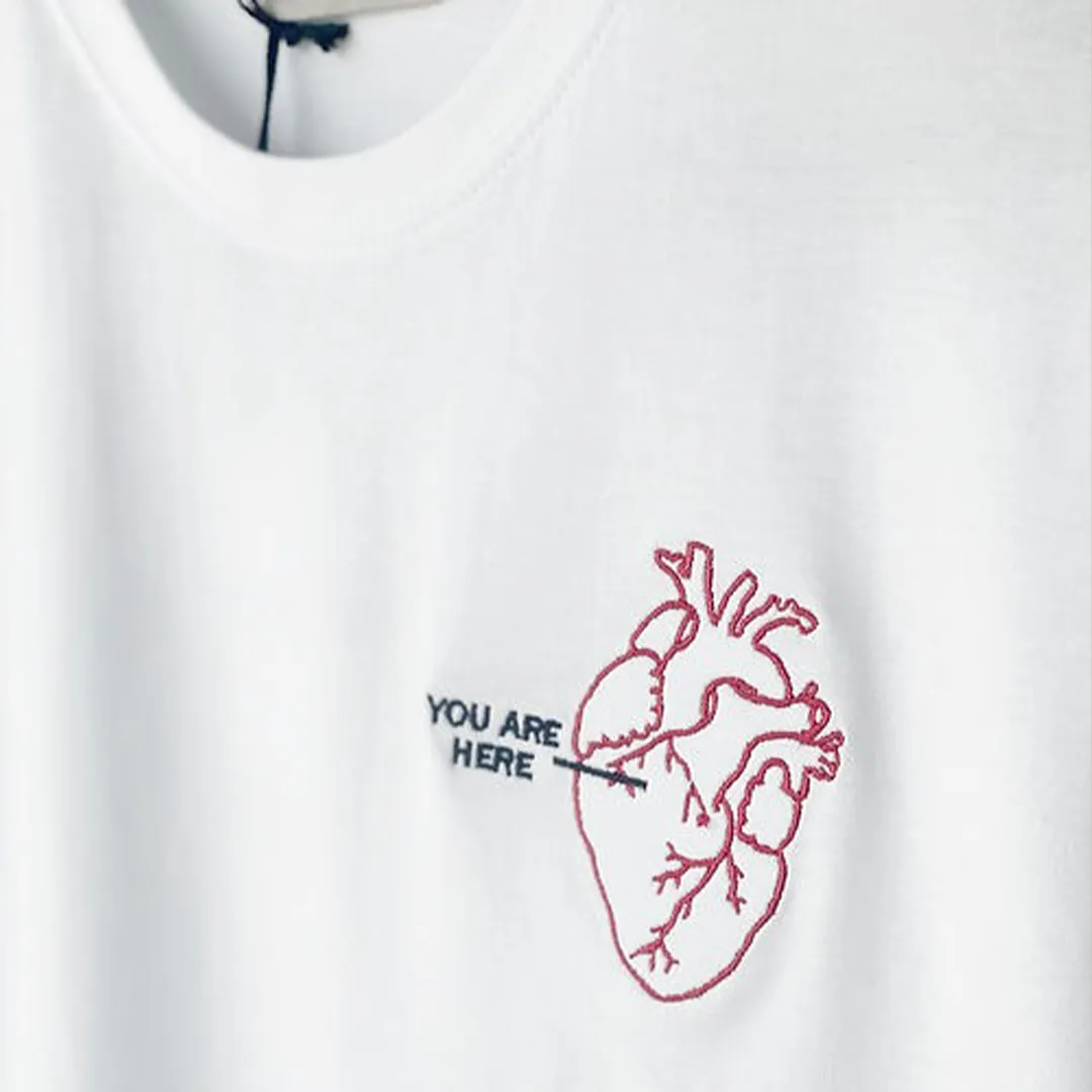 Line Heart Embroidered T-Shirt  custom