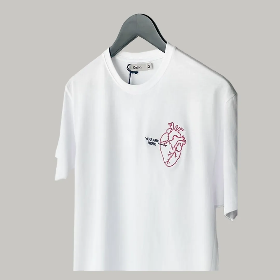 Line Heart Embroidered T-Shirt  custom