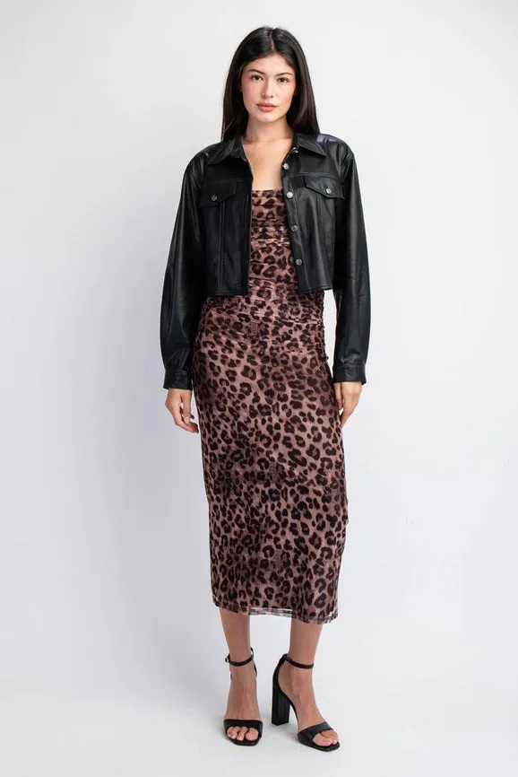 Long Sleeve Faux Leather Crop Jacket BLK