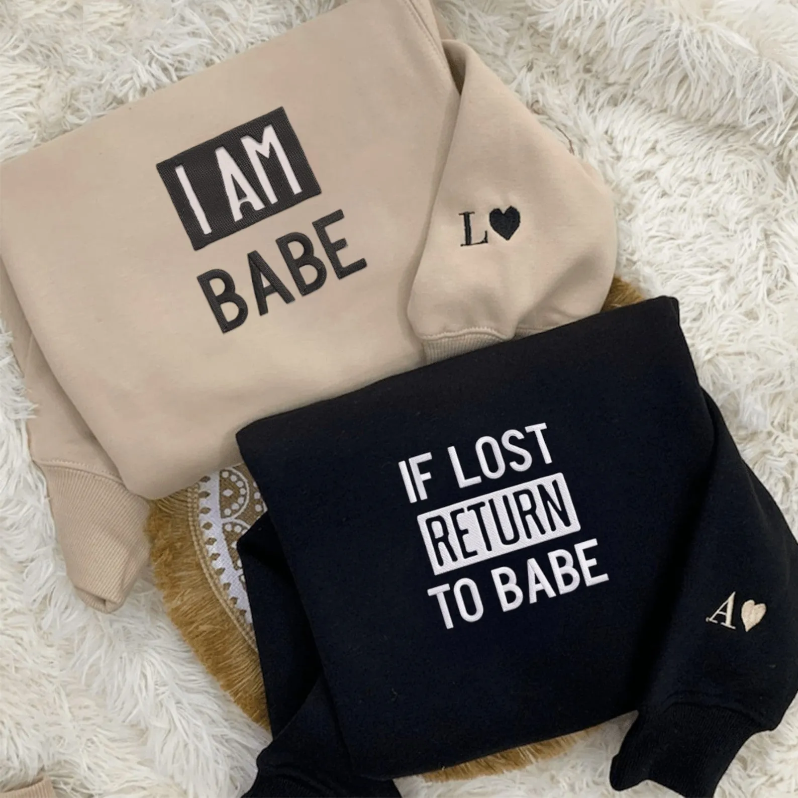 Matching Couple Hoodies - "If Lost Return To Babe" Custom Embroidered Sweatshirts For Couples