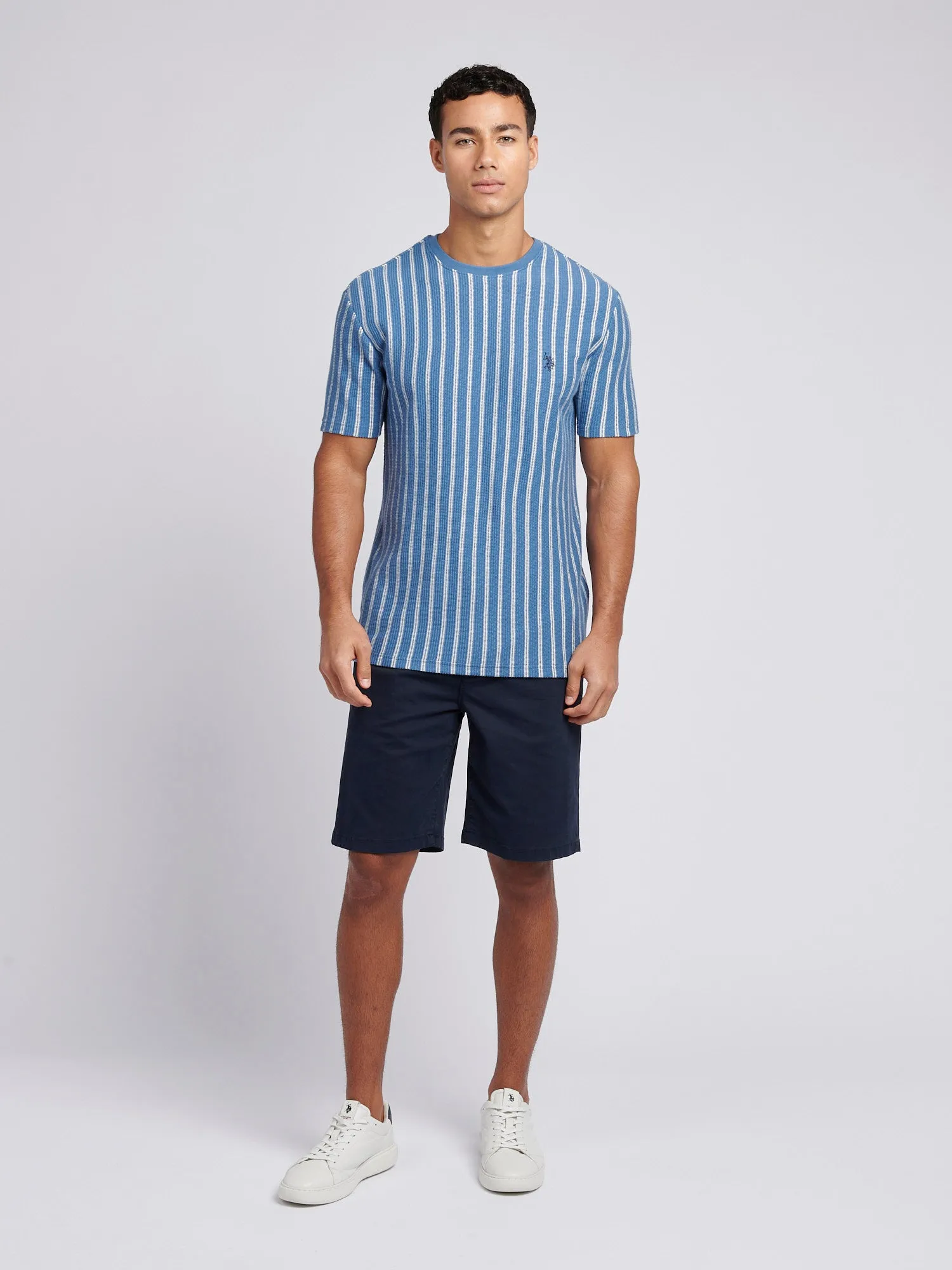 Mens Vertical Textured T-Shirt in Blue Horizon