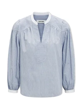 Mid blue and white stripe Erica organic shirt