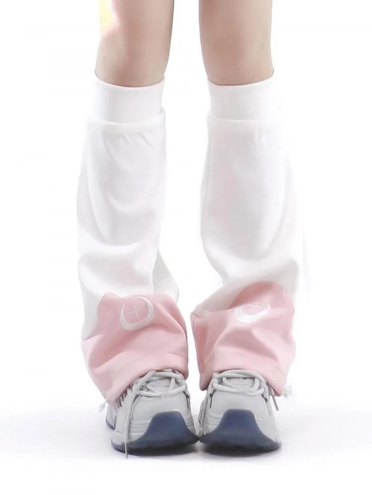 Moon and Star Leg Warmers Pink and White
