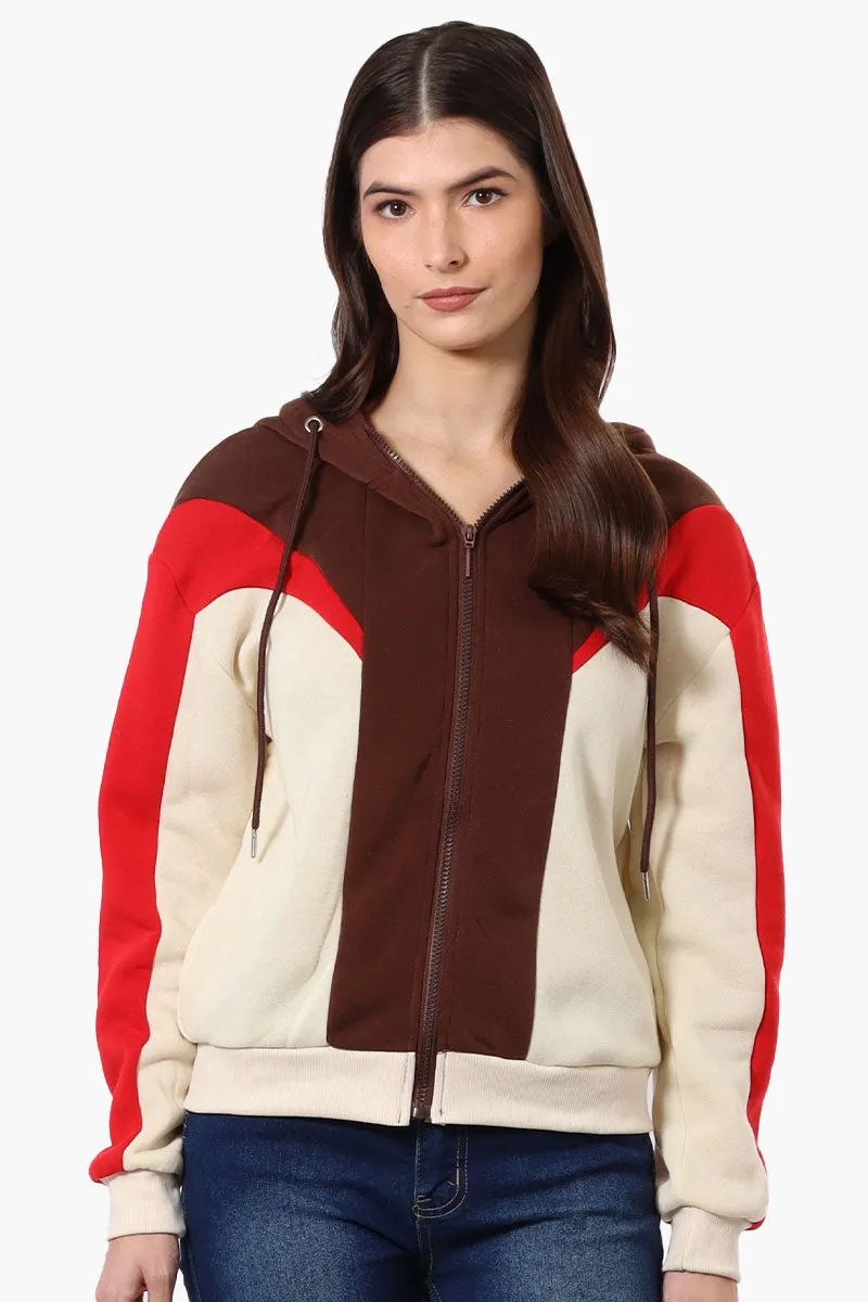New Look Fleece Colour Block Hoodie - Brown