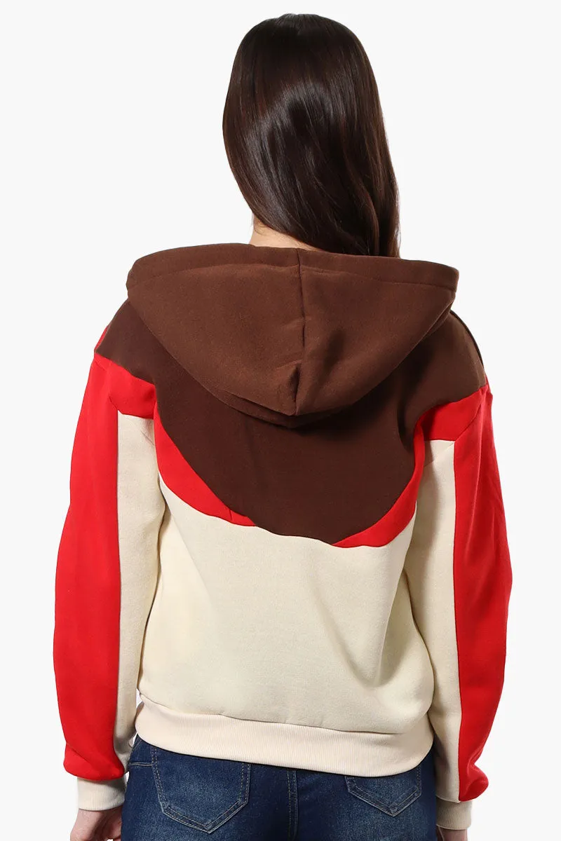 New Look Fleece Colour Block Hoodie - Brown