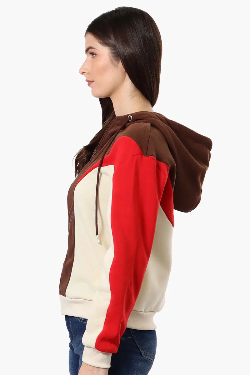 New Look Fleece Colour Block Hoodie - Brown