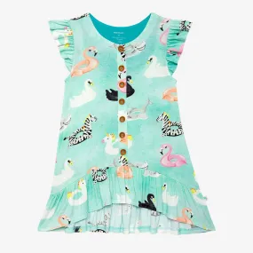 Posh Peanut Henley Ruffled Cap Sleeve Hi Low Dress - Lenny