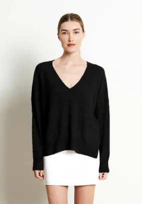 Ria 3 Oversized Deep V-Neck Sweater in Black