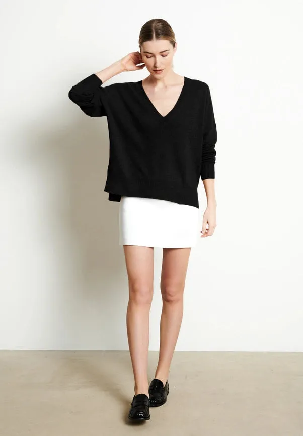 Ria 3 Oversized Deep V-Neck Sweater in Black