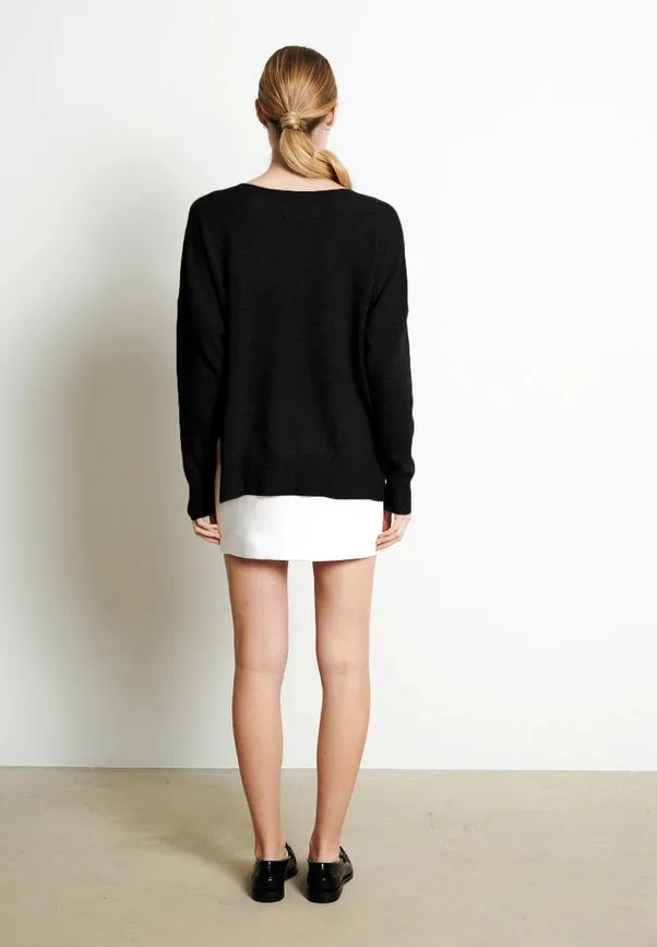 Ria 3 Oversized Deep V-Neck Sweater in Black